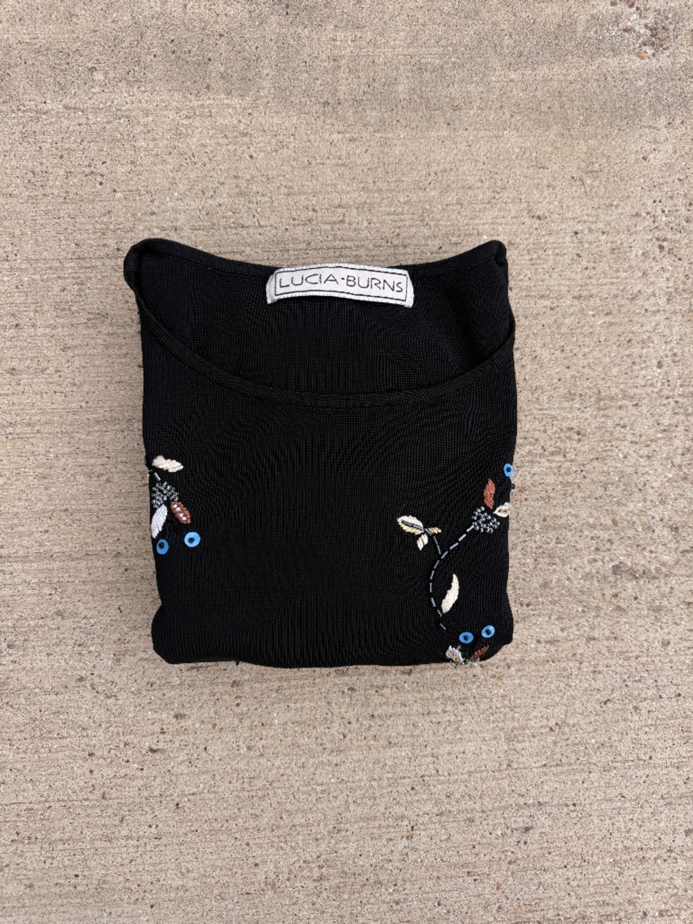Vintage Black Lucia Burns Beaded 3/4 Sleeve Top